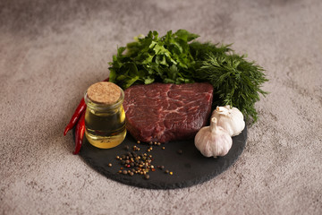  Raw meat with spices and herbs