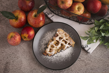  A slice of apple pie on a plate