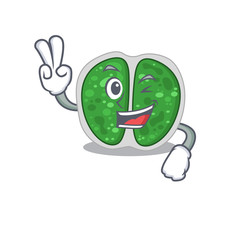 Happy chroococcales bacteria cartoon design concept with two fingers