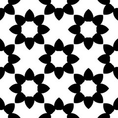 Black and white seamless pattern, texture, floral geometric design, retro, vintage ornament