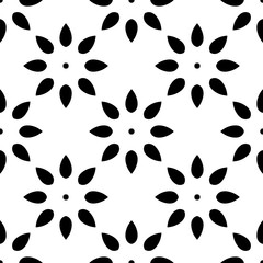 Black and white seamless pattern, texture, floral geometric design, retro, vintage ornament