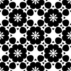 Black and white seamless pattern, texture, floral geometric design, retro, vintage ornament