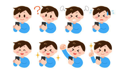 スマートフォンを操作する男性イラストセット