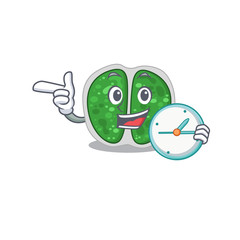 Chroococcales bacteria mascot design concept smiling with clock
