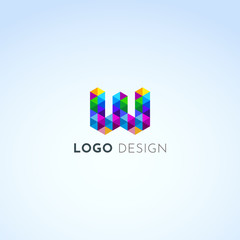 Obraz premium Diseño de logotipo creativo W Letter con Icon Vector, con figuras geométricas y colores 
