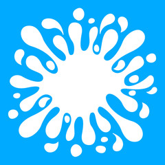 milk drop splash blob isolated on blue background, splash of milk blob white for element banner, milk drop splatter simple for banner copy space, liquid splashing milk symbol for graphic ad design