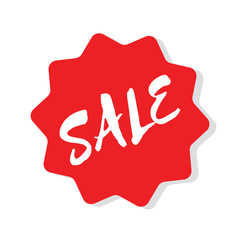 Sale sign. Red ticker. Online shop promotion banner. Isolated illustration. Special offer. Vector star label.