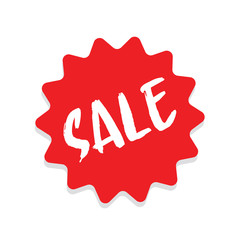 Sale sign. Red ticker. Online shop promotion banner. Isolated illustration. Special offer. Vector star label.