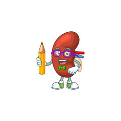Leaf human kidney student cartoon character studying with pencil
