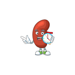 Leaf human kidney mascot design concept holding a circle clock