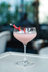 cold strawberry mocktail  on the terrace