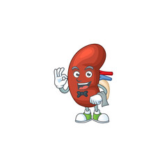 A leaf human kidney waiter cartoon character ready to serve