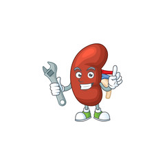 A mechanic leaf human kidney mascot character fix a broken machine