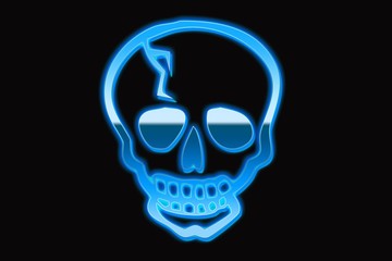Retro neon glowing skull black background