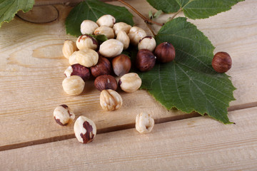 Hazelnuts on table