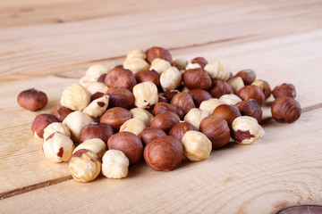 Hazelnuts on table