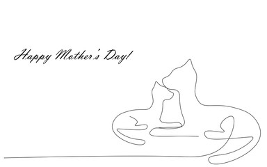 Happy mothers day card with cat and kitten, vector illustration