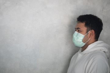 Asian man wearing a surgical mask to prevent coronavirus. Concept prevents disease COVID-19.