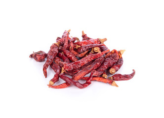 Dried chili peppers on white background