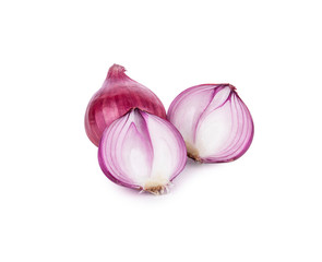 Red sliced onion isolated on white background