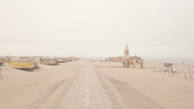 Aerial view of empty runway, Ilha dos Tigres, Angola