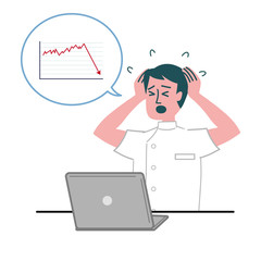 医師　医者　看護師　医療従事者　男性　パソコン　グラフ　株価　暴落