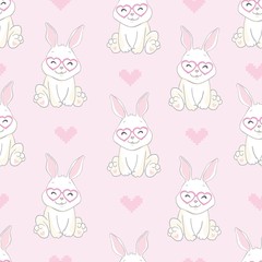 Rabbit holds a huge heart. Pattern.Pink background.For prints, book illustrations, packaging material, textiles.Vector illustration.