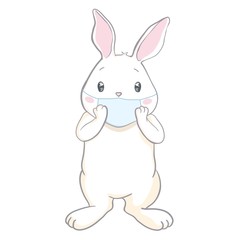 Fototapeta na wymiar Easter bunny with protective mask vector. Funny easter bunny with coronavirus mask icon. Easter bunny wearing medical mask on face to prevent flu vector. Funny coronavirus easter 2020 greeting card