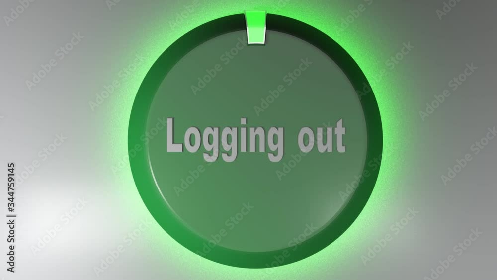 Poster a green circle icon with a light rotating cursor and the write logging out - 3d rendering video clip