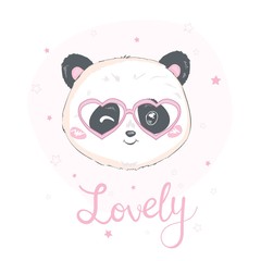 panda in glasses. black and white bear. vector. illustration. panda cartoon.