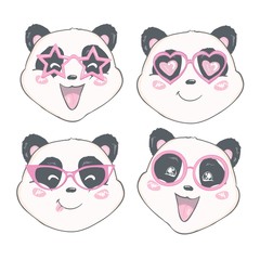 panda in glasses. black and white bear. vector. illustration. panda cartoon.