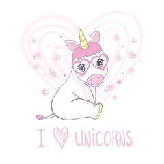 Vector illustration of cute unicorns.