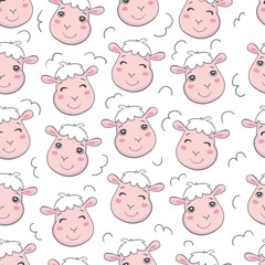 vector seamless pattern with illustration of cute sheep