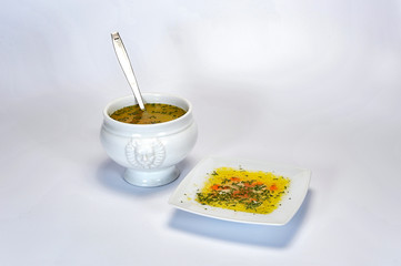 vegetarian soup, raw without meat with vegetables and sour cream