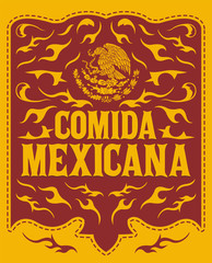 Comida Mexicana, Mexican Food spanish text Menu and Sign illustration