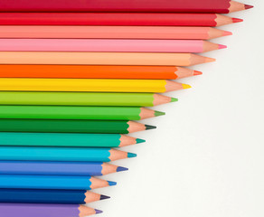 Set of rainbow color wooden pencil collection isolated on white background. Space for text