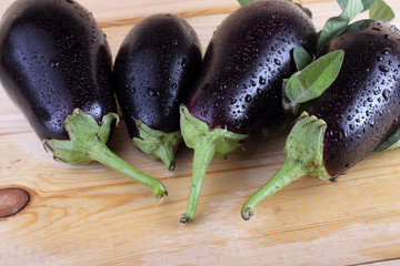 Eggplants on table