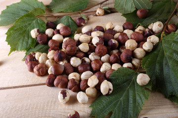 Hazelnuts on table