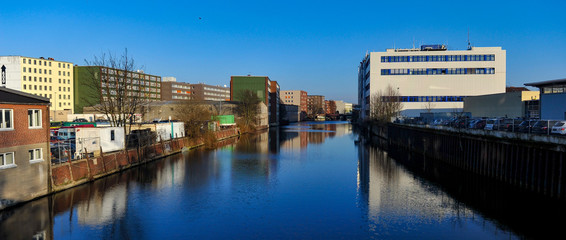 panorama with the water canal in the city