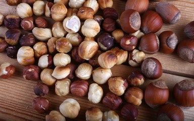 Hazelnuts on table