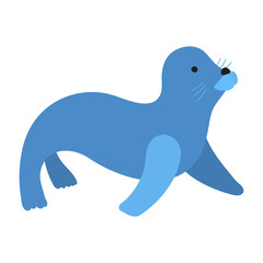 Fur seal isolated on white background. Vector clip art of a cute seal, sea lion. Marine mammal with flippers that can swim in a cartoon style. Print and design of products for swimming.