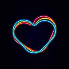 glows, burning heart, glows with neon light, congratulations and wish love