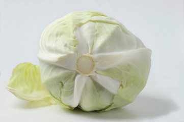 cabbage on a white background - cabbage head and cabbage leaf
