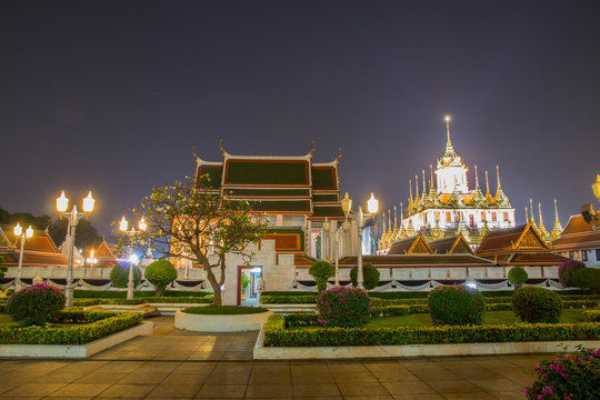 Wat Ratchanatdaram Woravihara at twilight time (Ratcha Natdaram Worawihan - Loha Prasat), Bangkok, Thailand