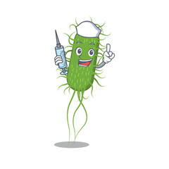 A nice nurse of e.coli bacteria mascot design concept with a syringe