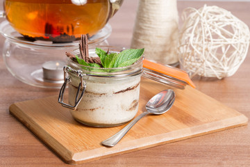 Classic tiramisu dessert in a glass