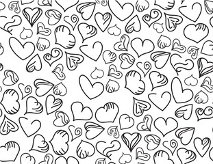 Black White Hand Drawn Hearts Seamless Pattern