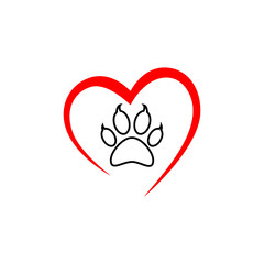 Heart with animals footprint icon on white background