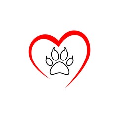 Heart with animals footprint icon on white background