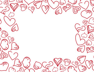 Red White Hand Drawn Hearts Seamless Frame
